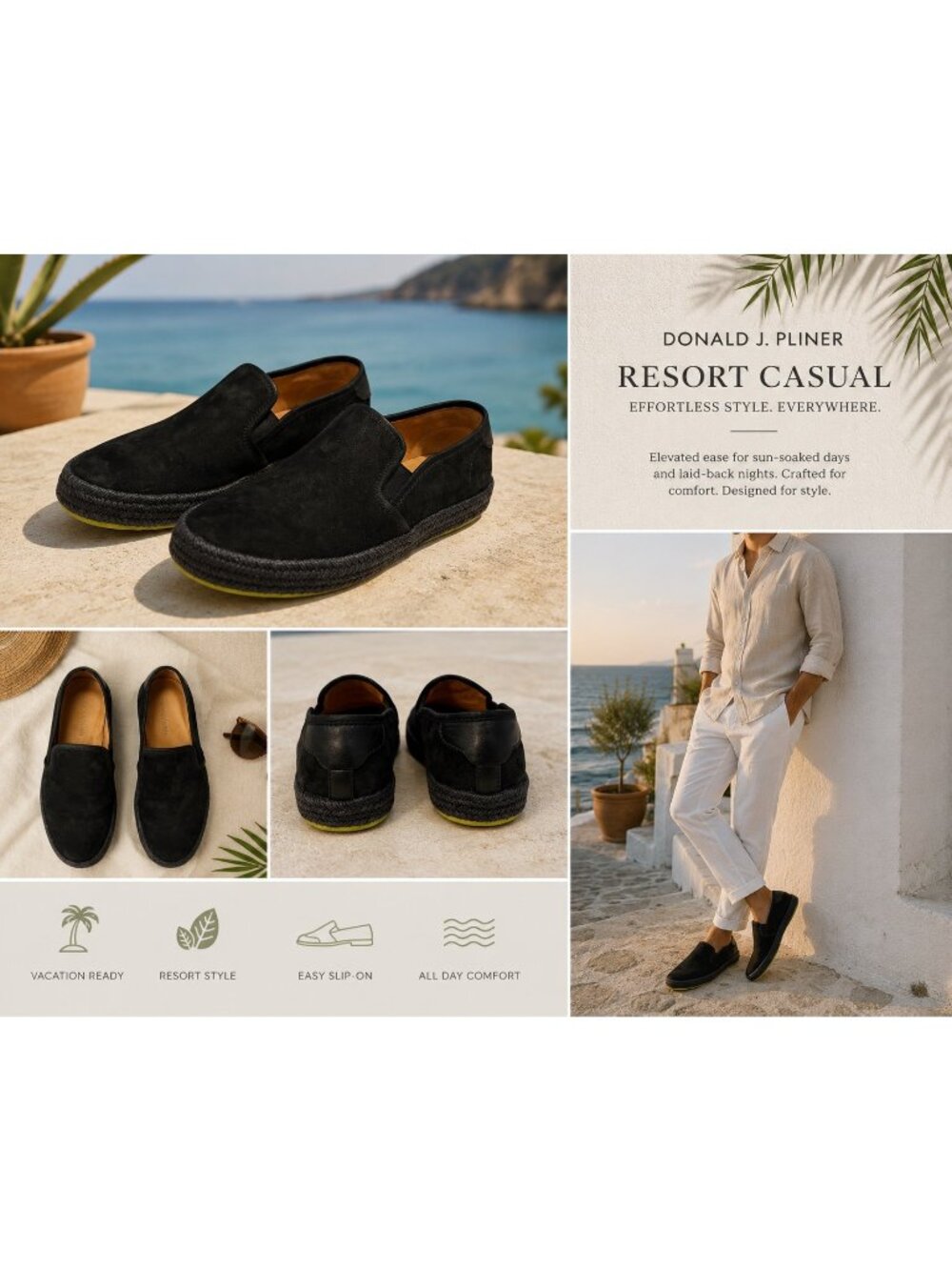 Donald J. Pliner Black Leather Espadrille Slip-On Loafers Men’s Size 9.5 Casual